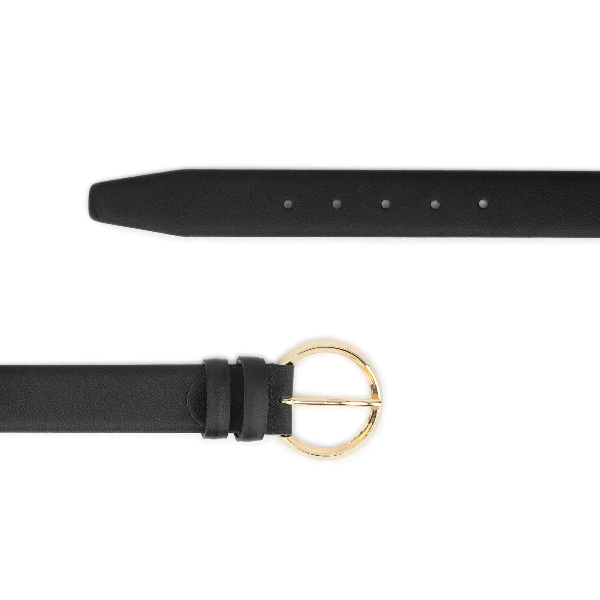 Black Saffiano Belt For Women – Round Gold Buckle 3.5 cm