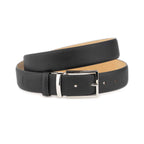 Mens Dressing Belt Shiny Silver Buckle – Black Saffiano Leather