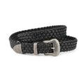 Western Woven Belt Black Leather With Silver Buckle