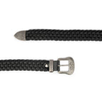 Western Woven Belt Black Leather With Silver Buckle