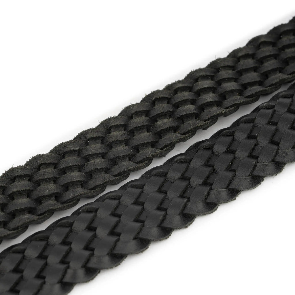 Western Woven Belt Black Leather With Silver Buckle
