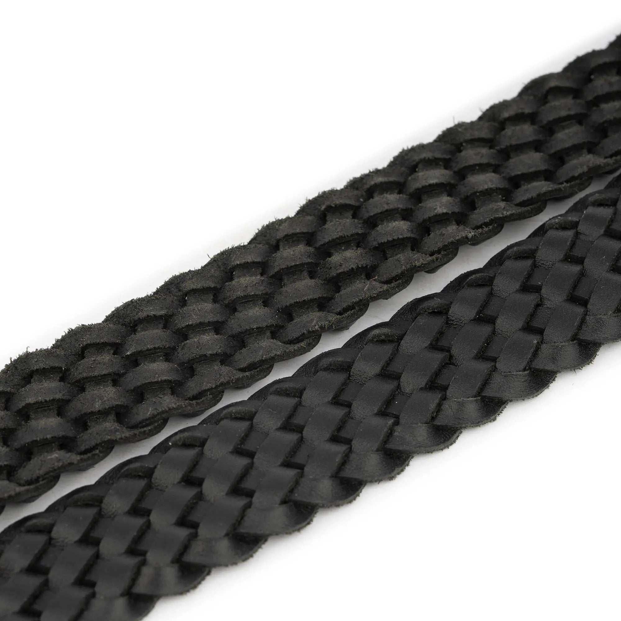 Western Woven Belt Black Leather With Silver Buckle