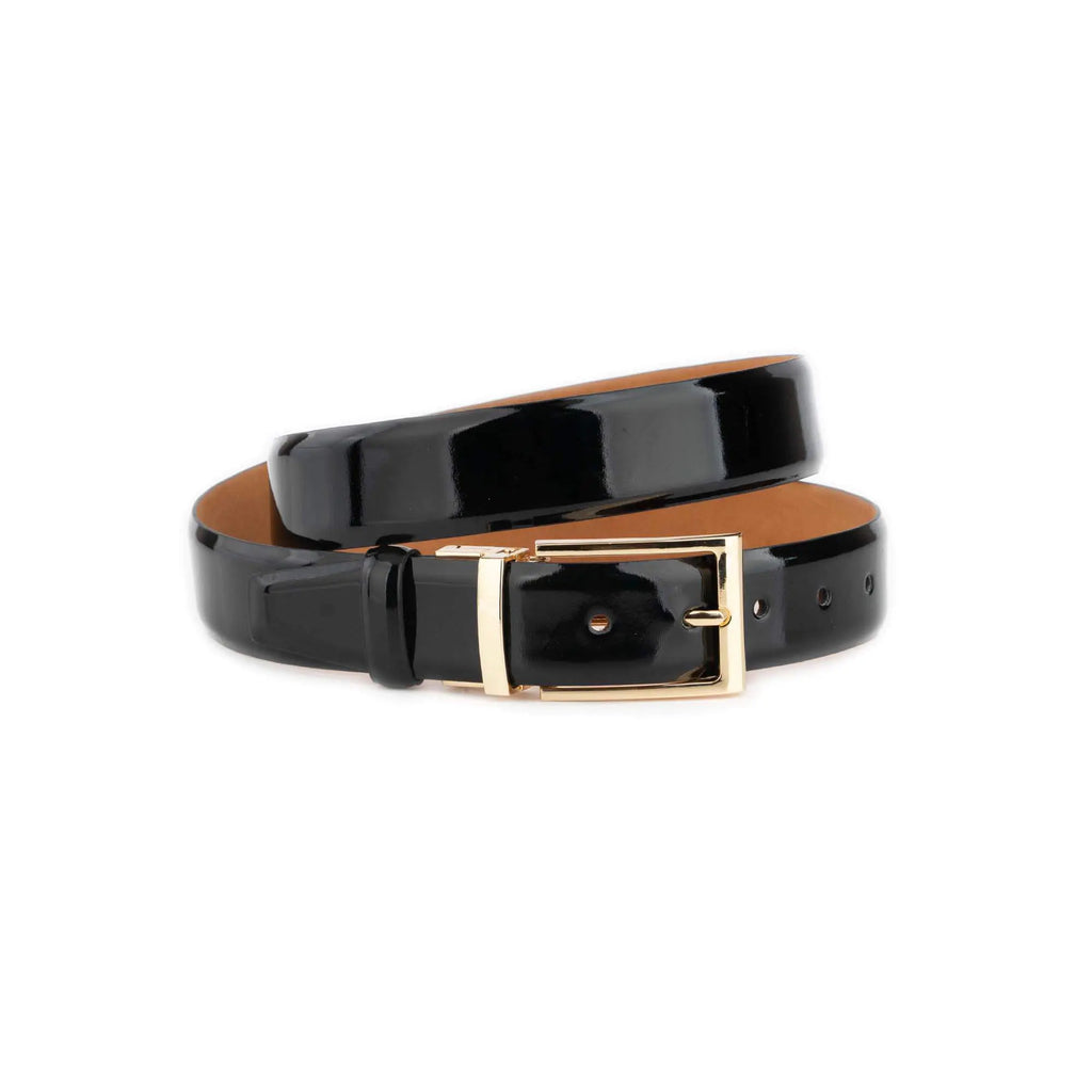 Black Patent Leather Men’s Belt With Gold Buckle 3.5 cm