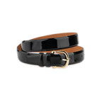 Black Women’s Patent Leather Belt With Gold Horseshoe Buckle