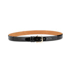 Black Women’s Patent Leather Belt With Gold Horseshoe Buckle