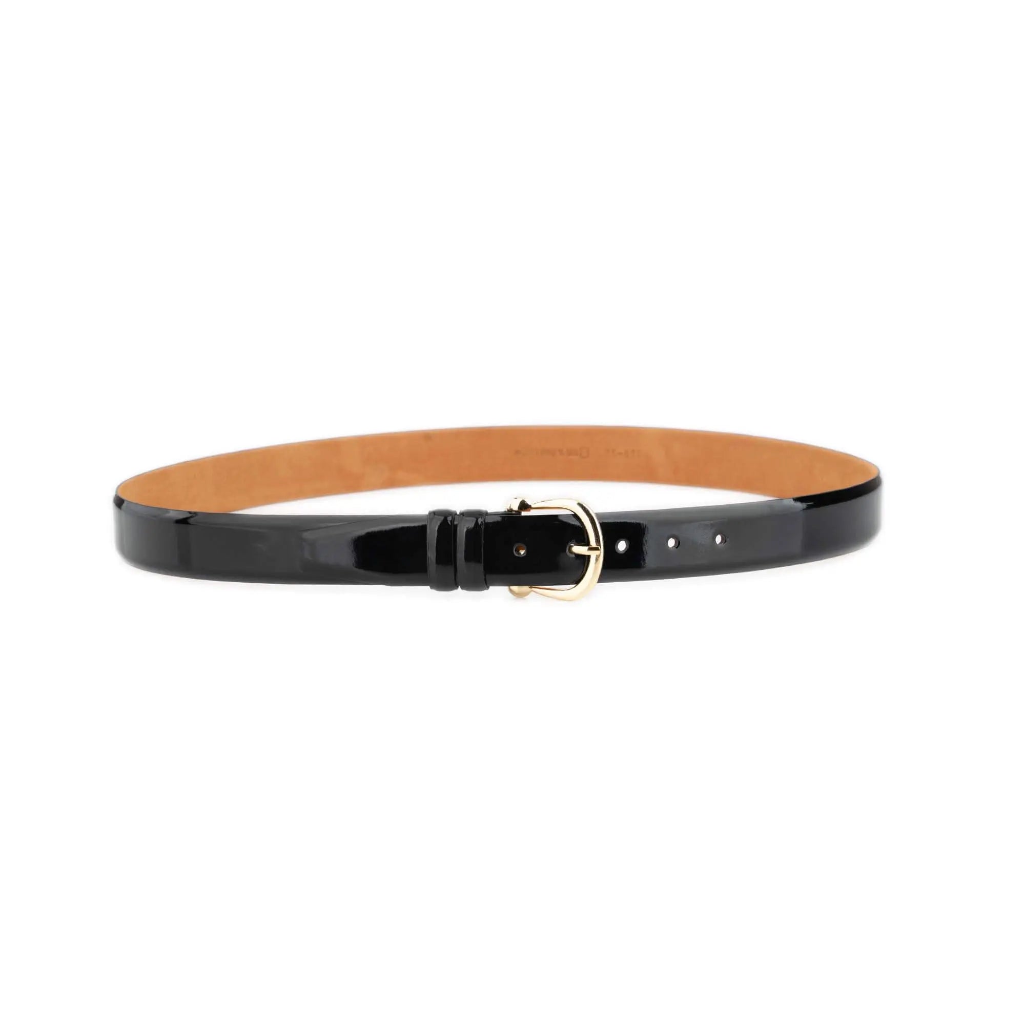 Black Women’s Patent Leather Belt With Gold Horseshoe Buckle