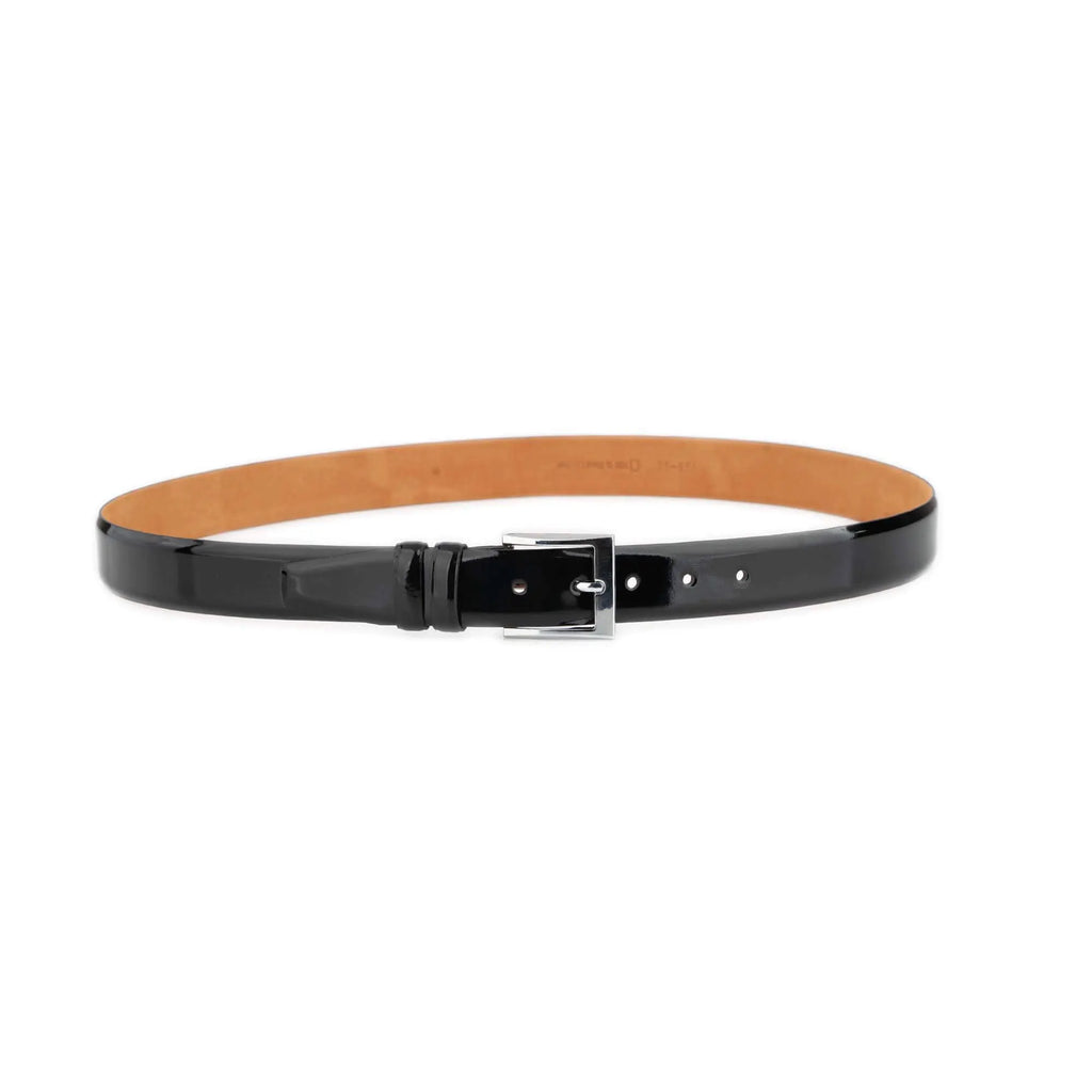 Men’s Black Patent Leather Belt With Shiny Silver Buckle