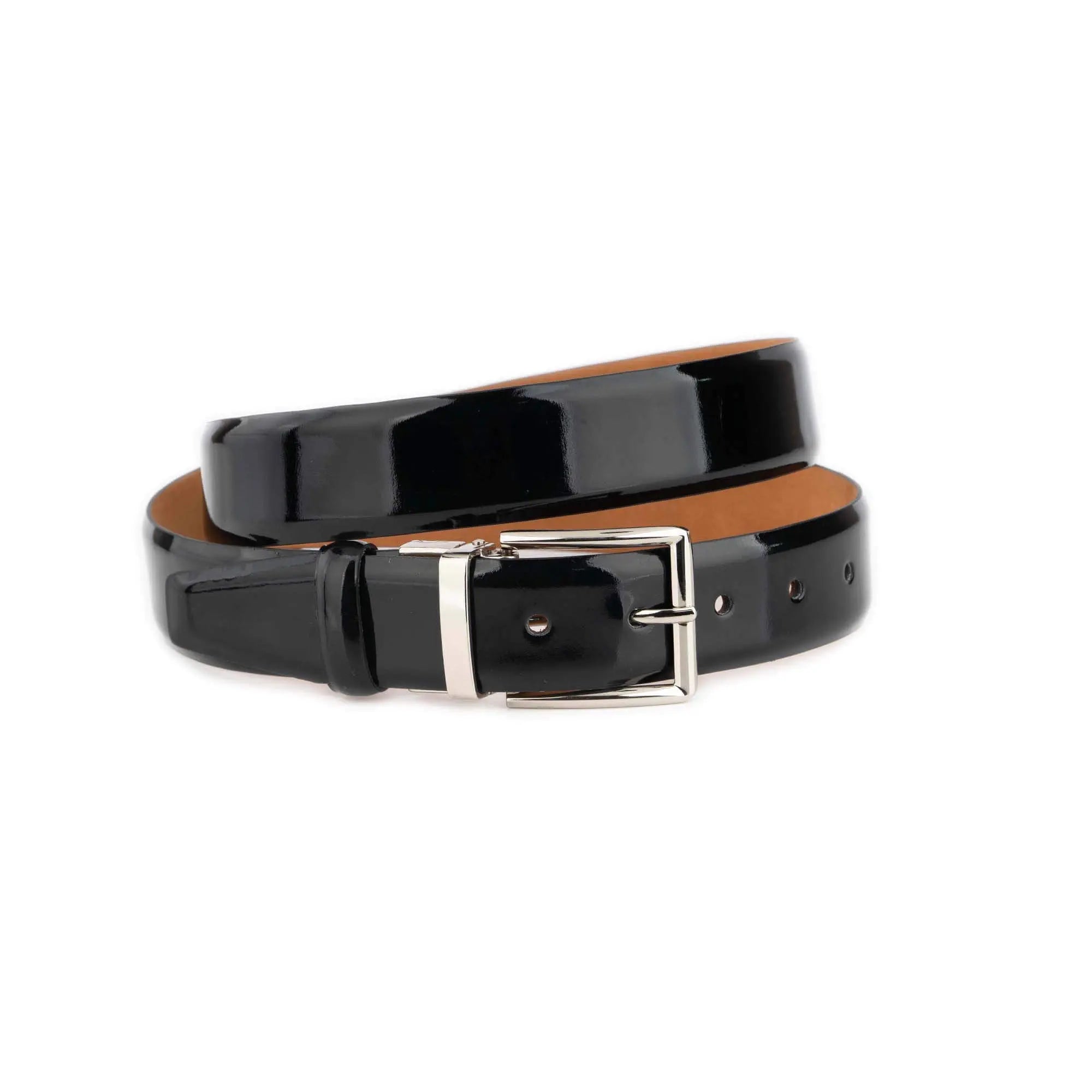 Men’s Dress Belt — Black Patent Leather With Silver Buckle