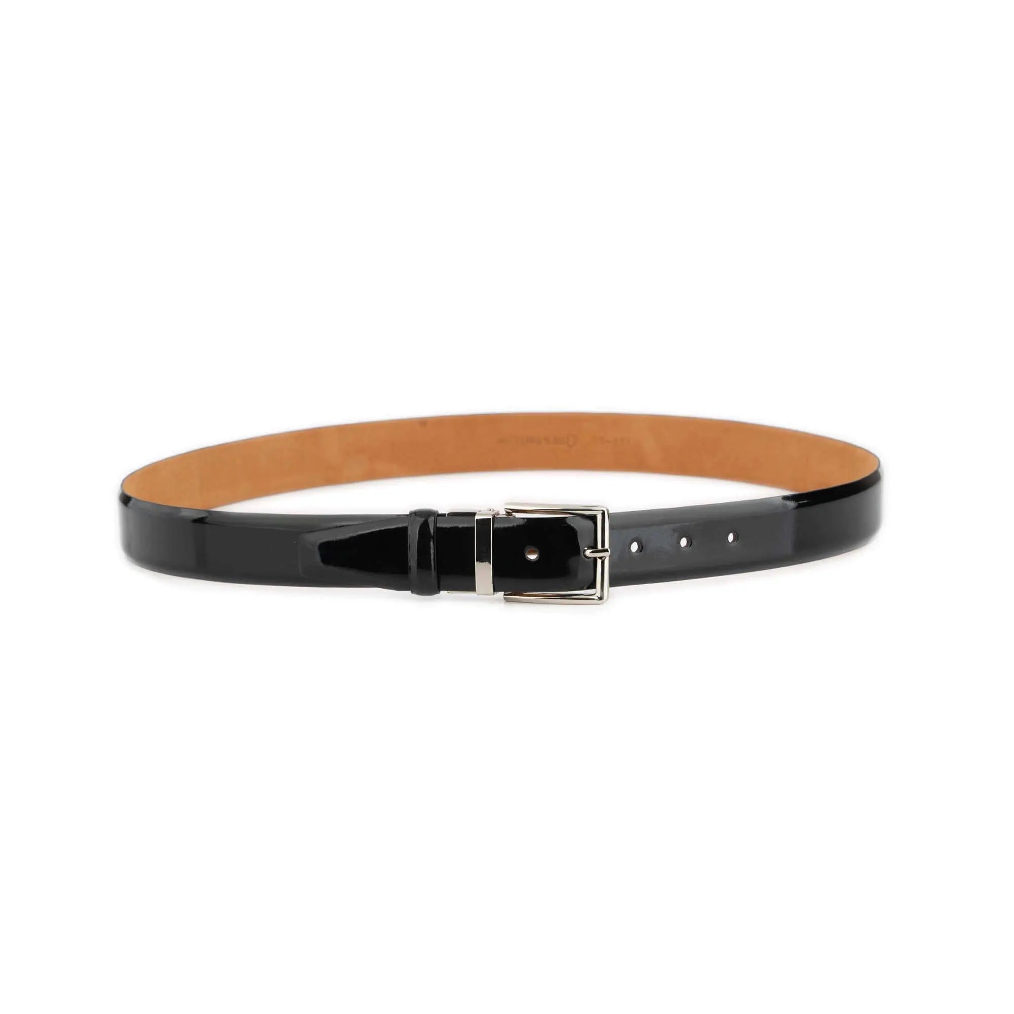 Men’s Dress Belt — Black Patent Leather With Silver Buckle
