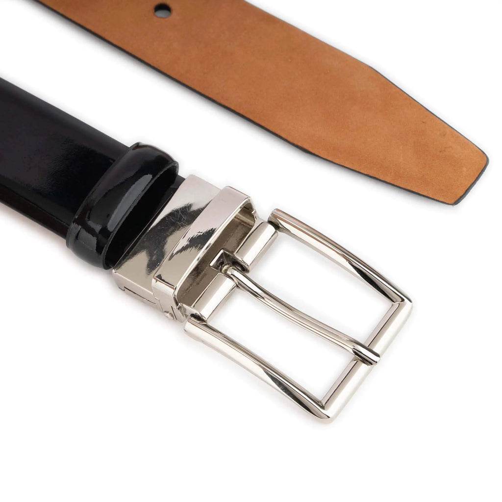Men’s Dress Belt — Black Patent Leather With Silver Buckle