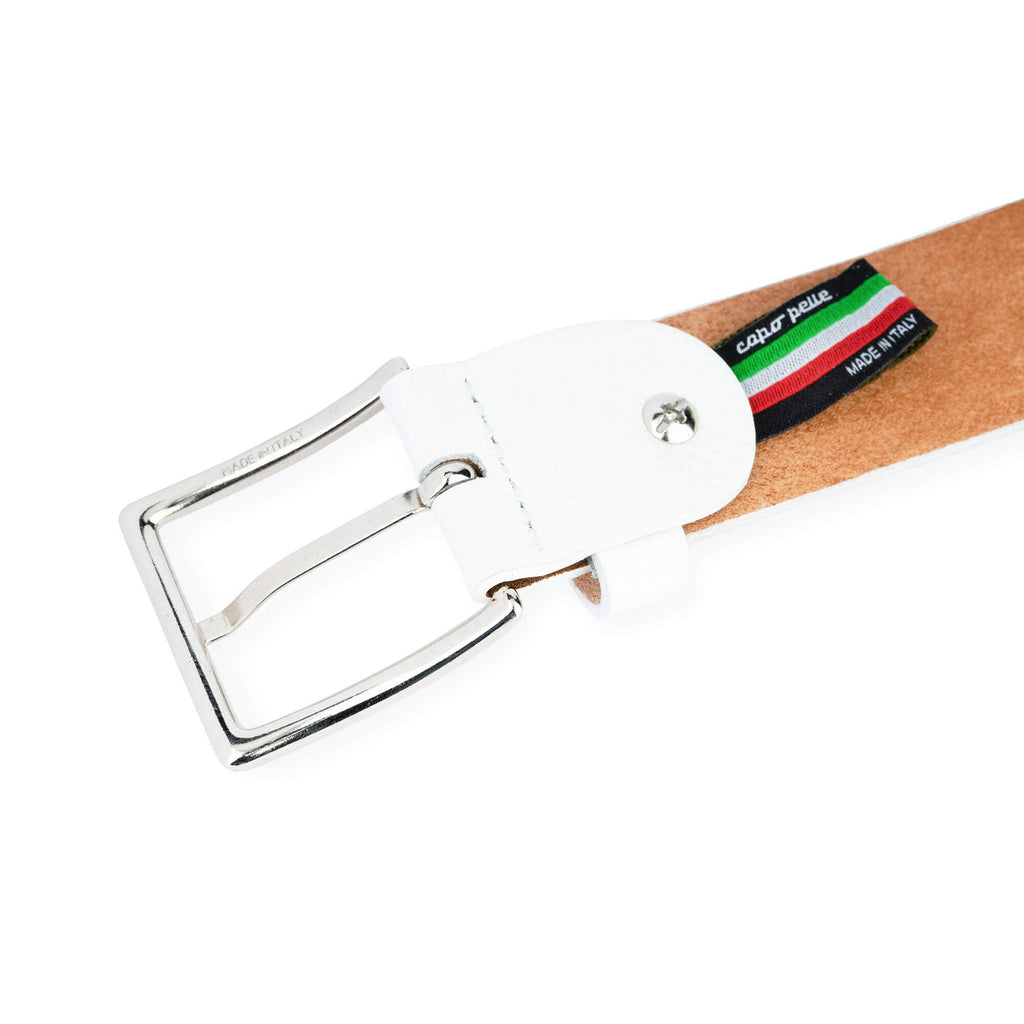 White Leather Belt With Black Hearts