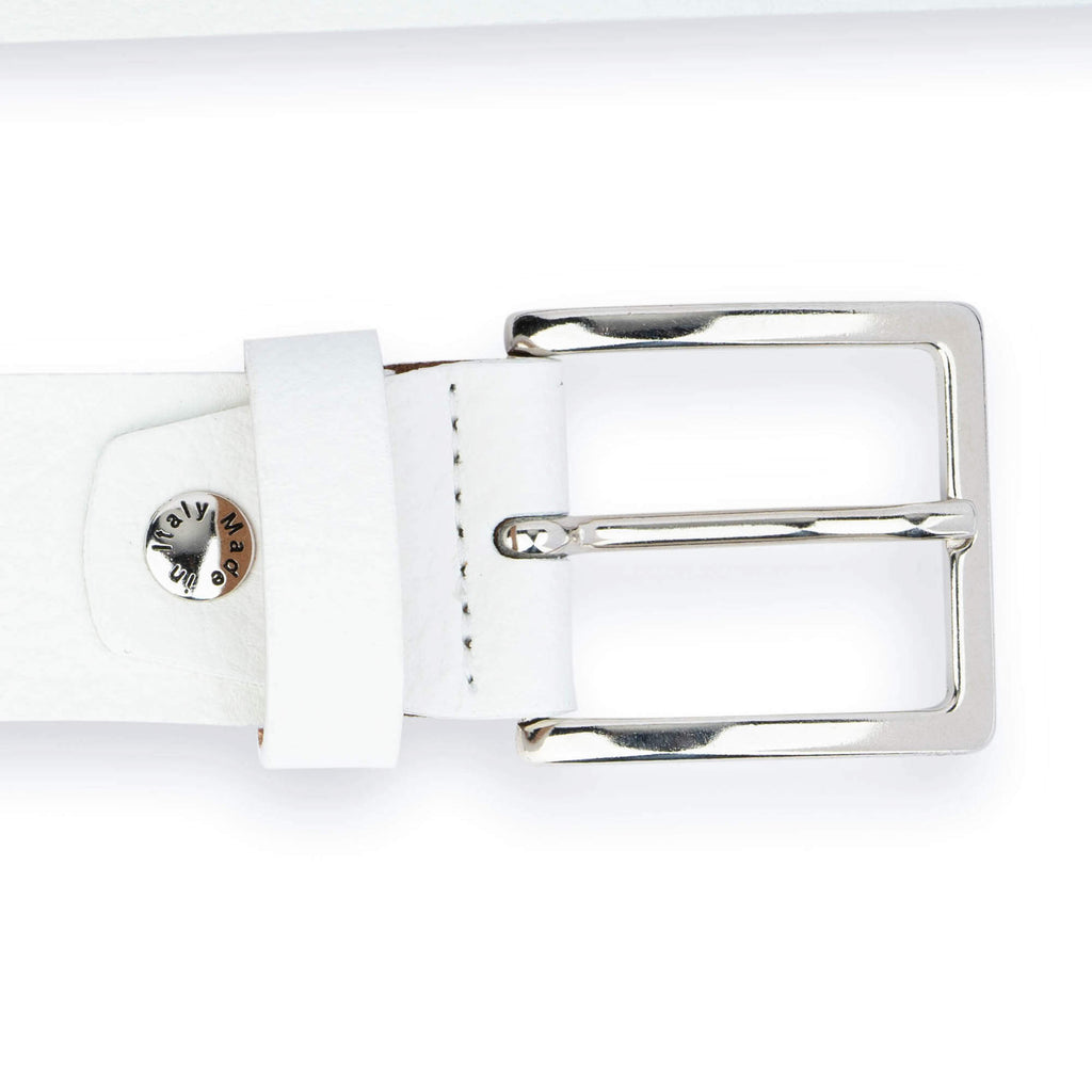 White Leather Belt With Black Hearts