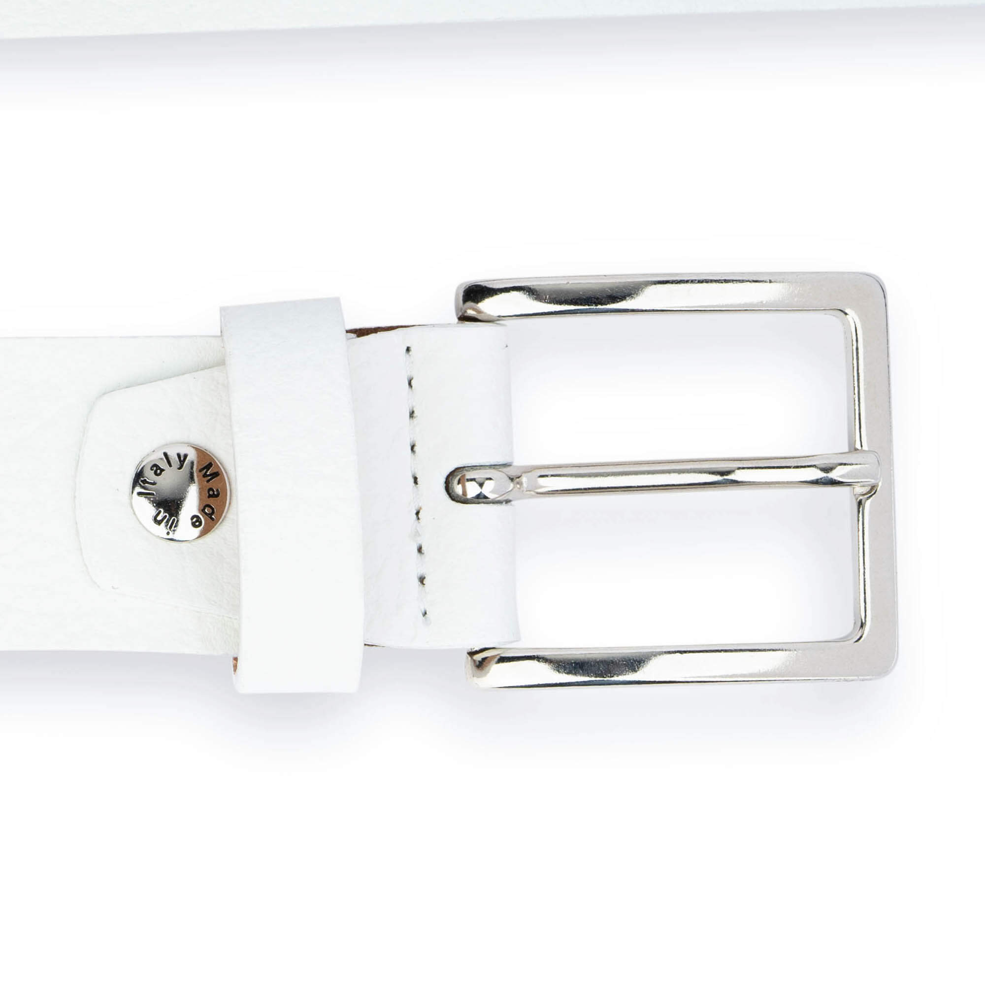 White Leather Belt With Black Hearts