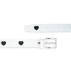 White Leather Belt With Black Hearts