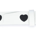 White Leather Belt With Black Hearts