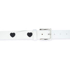 White Leather Belt With Black Hearts