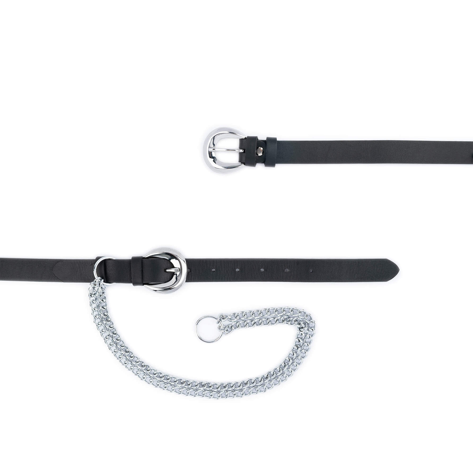 Womens Double Buckle Belt With Silver Chain