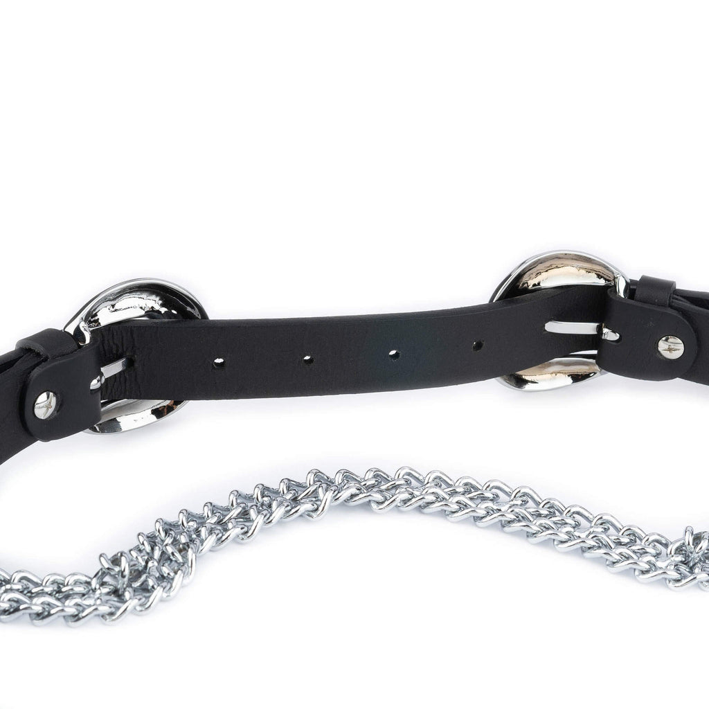 Womens Double Buckle Belt With Silver Chain