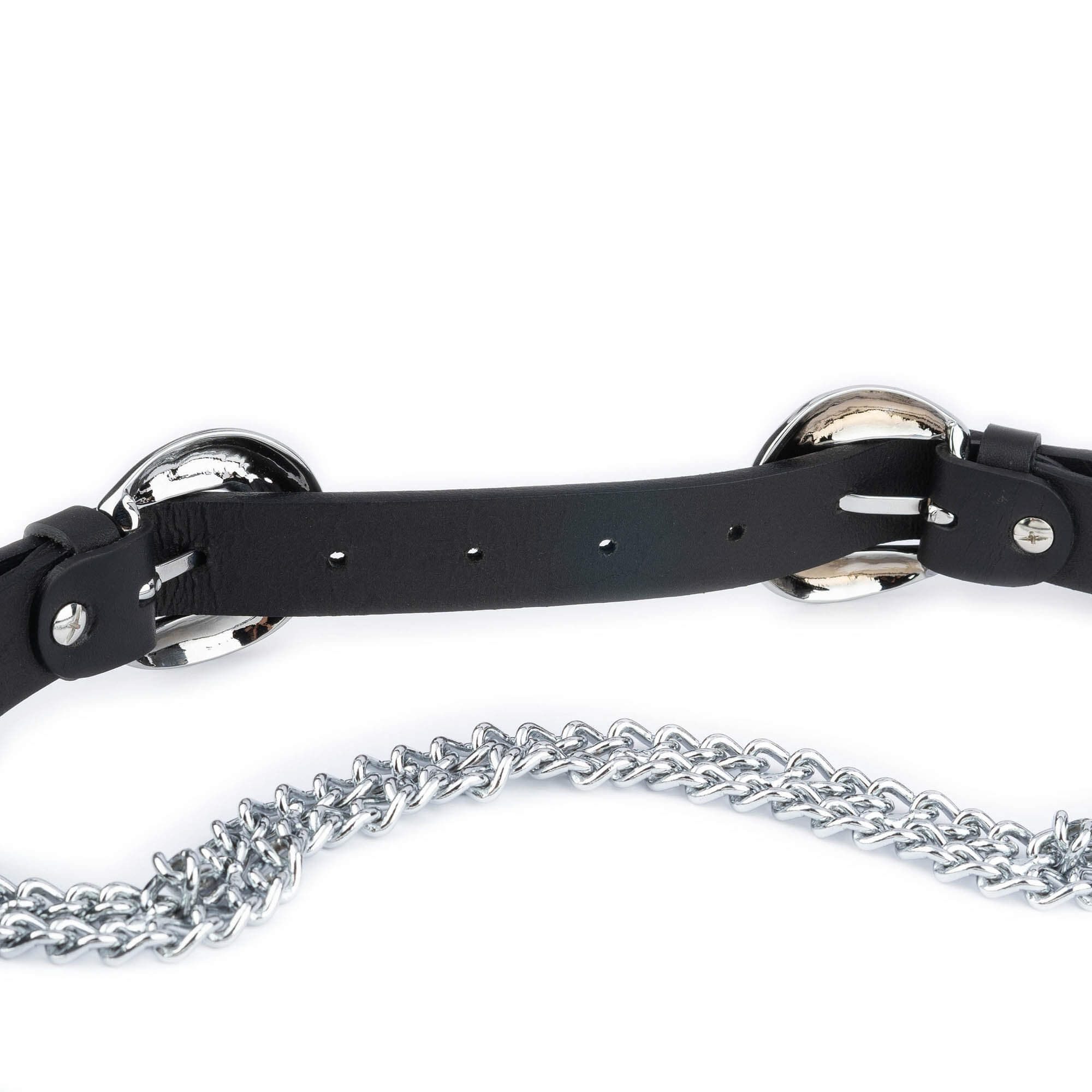 Womens Double Buckle Belt With Silver Chain