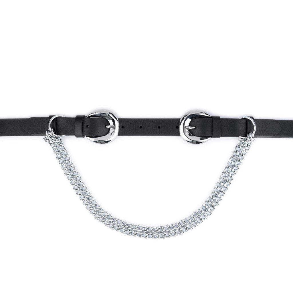 Womens Double Buckle Belt With Silver Chain