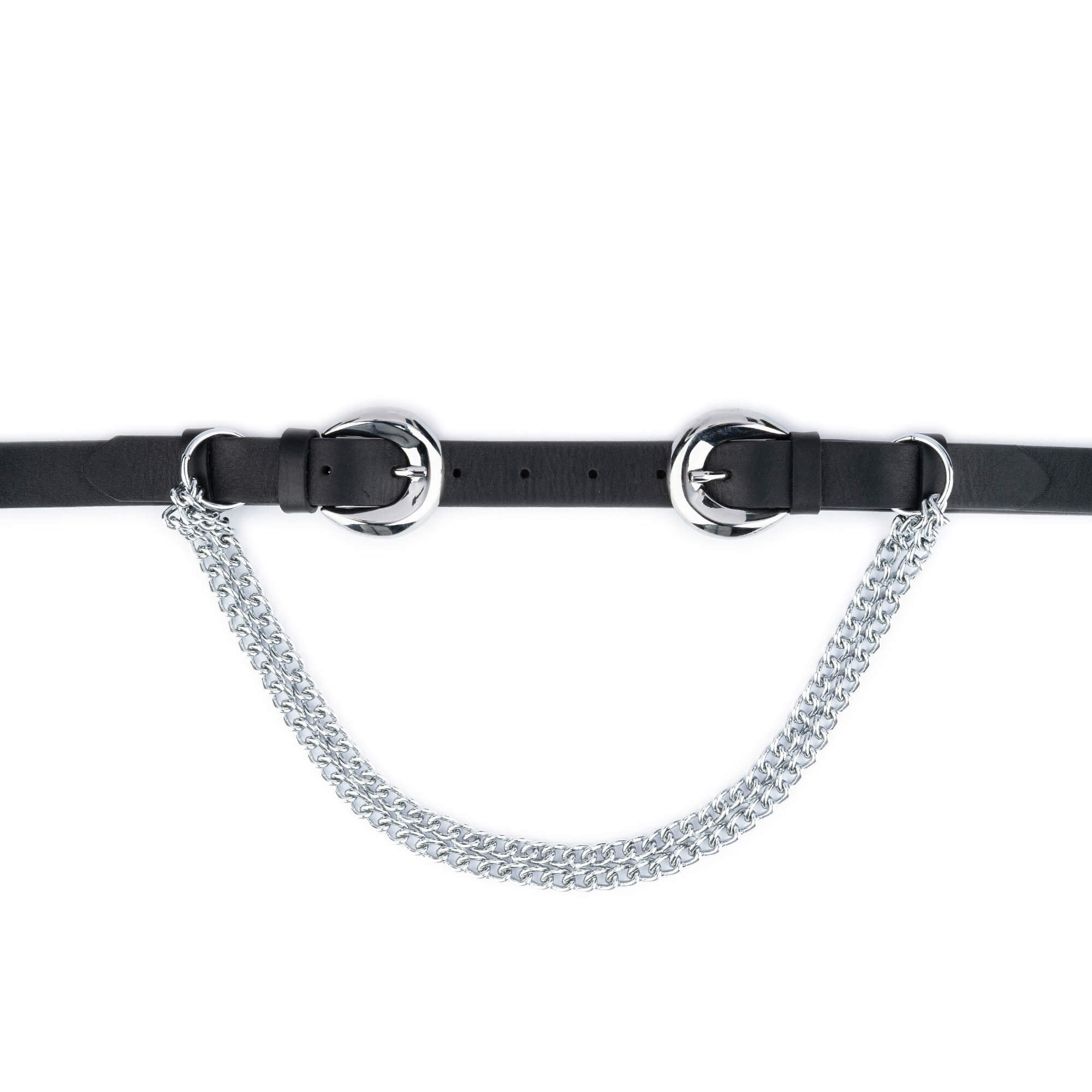 Womens Double Buckle Belt With Silver Chain