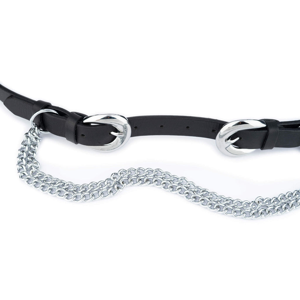 Womens Double Buckle Belt With Silver Chain