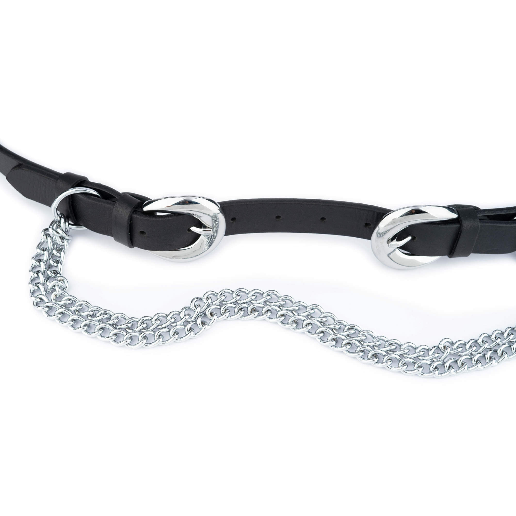 Womens Double Buckle Belt With Silver Chain
