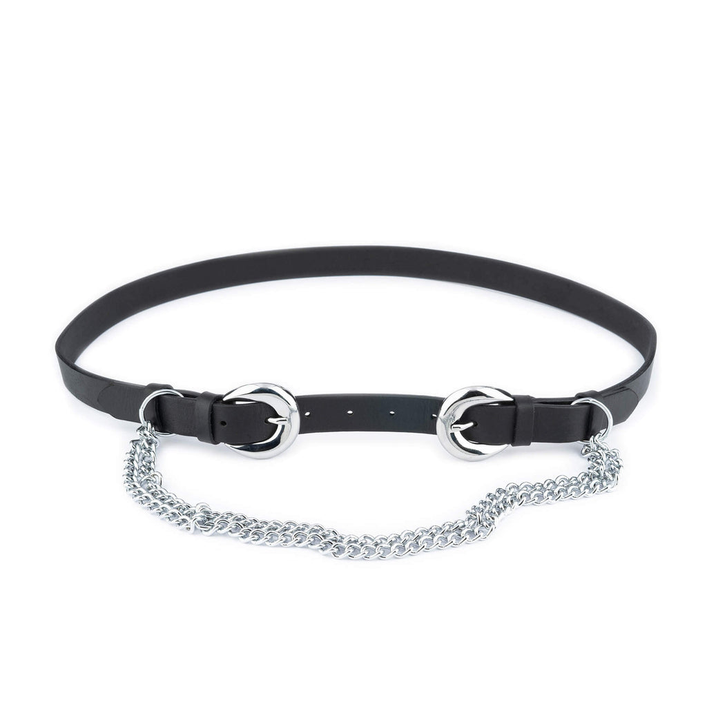 Womens Double Buckle Belt With Silver Chain
