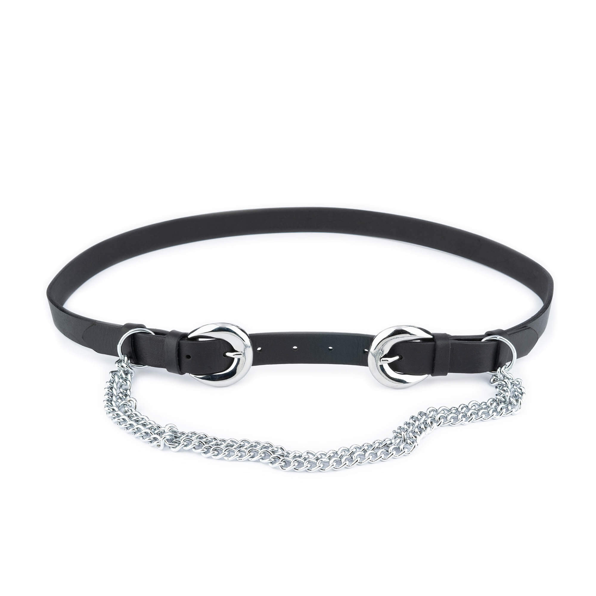 Womens Double Buckle Belt With Silver Chain