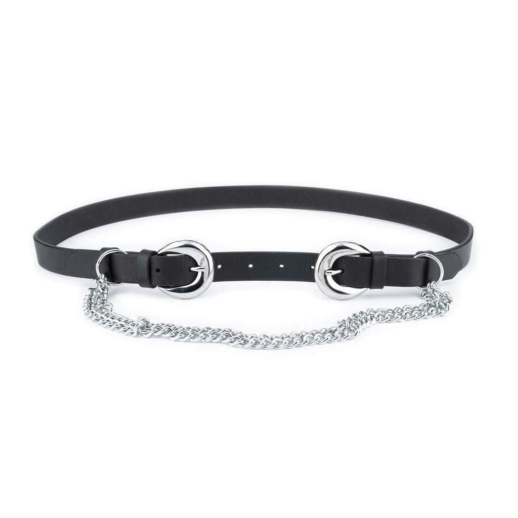 Womens Double Buckle Belt With Silver Chain