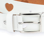 Womens Heart Holes Belt | White Leather