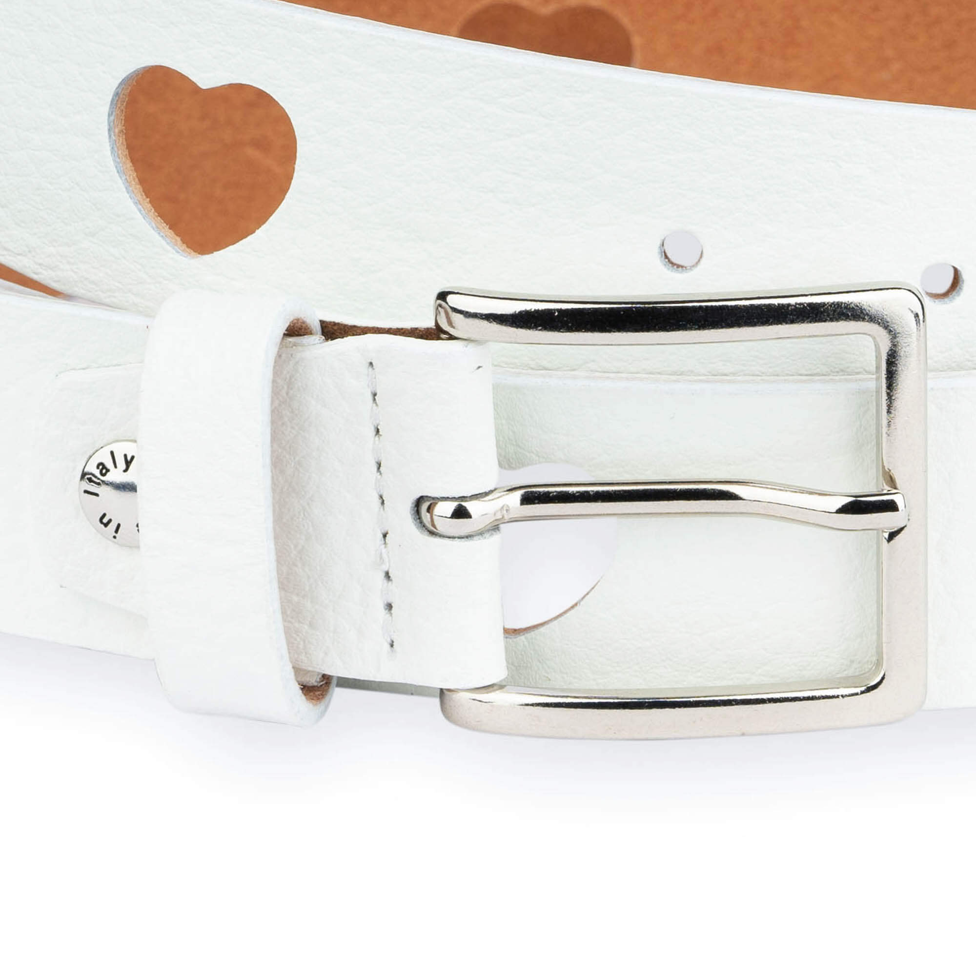Womens Heart Holes Belt | White Leather