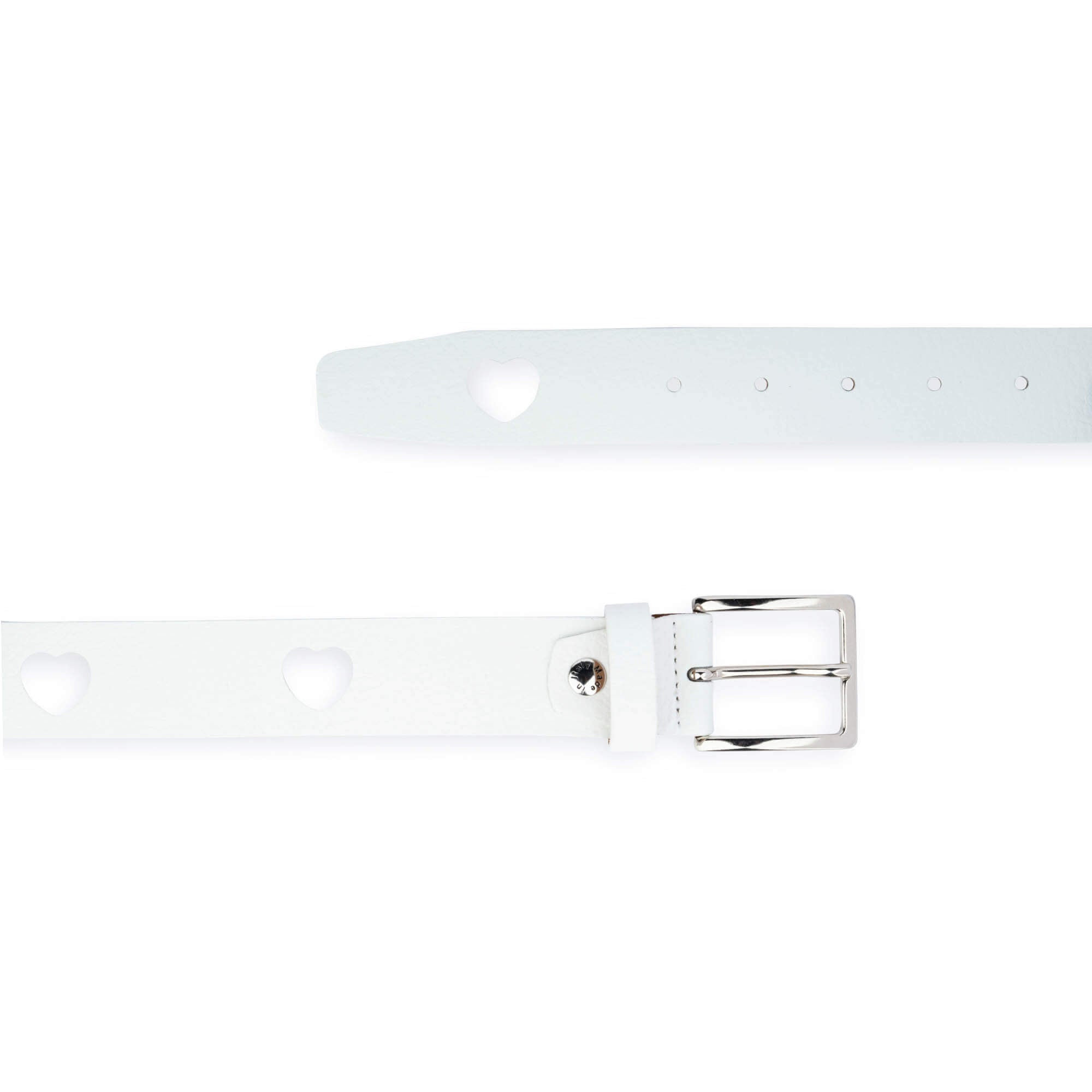 Womens Heart Holes Belt | White Leather
