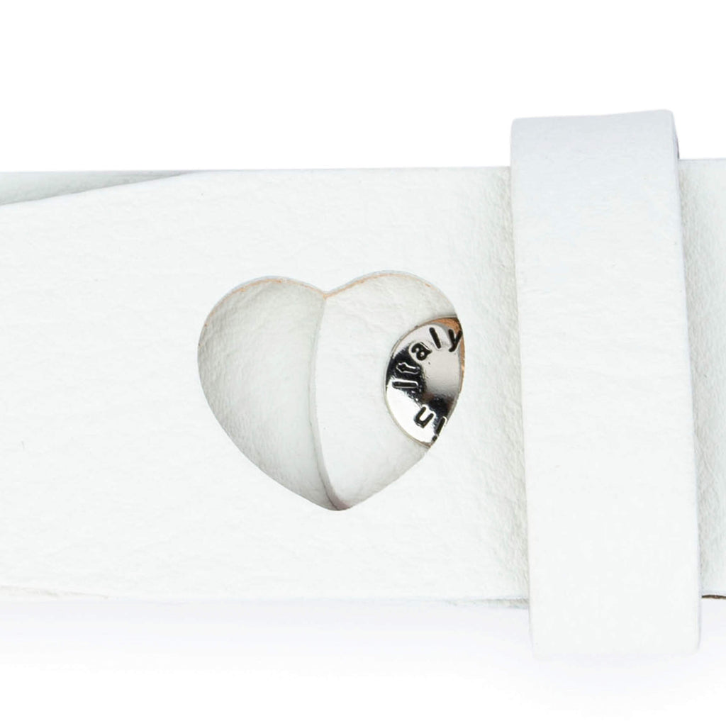 Womens Heart Holes Belt | White Leather