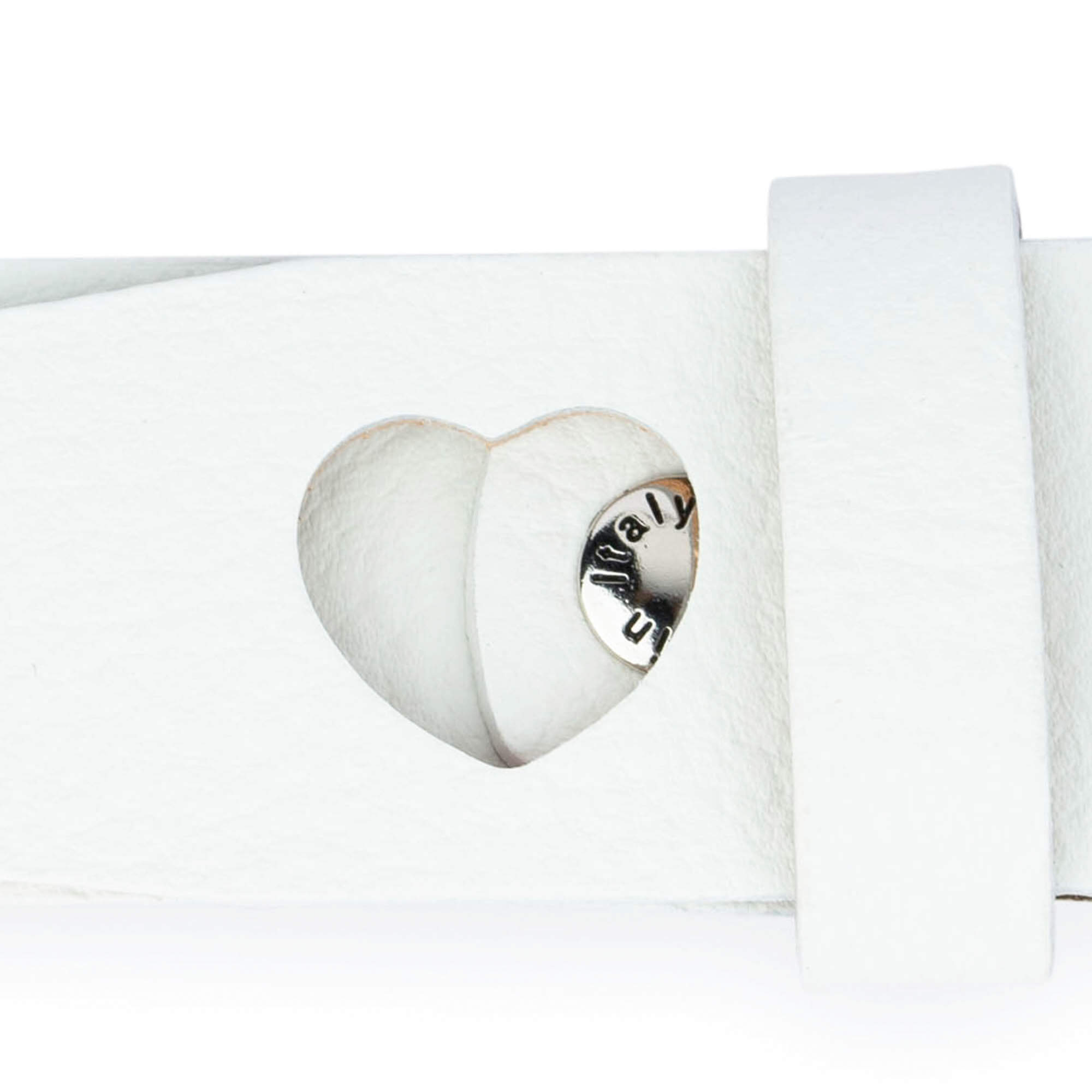 Womens Heart Holes Belt | White Leather