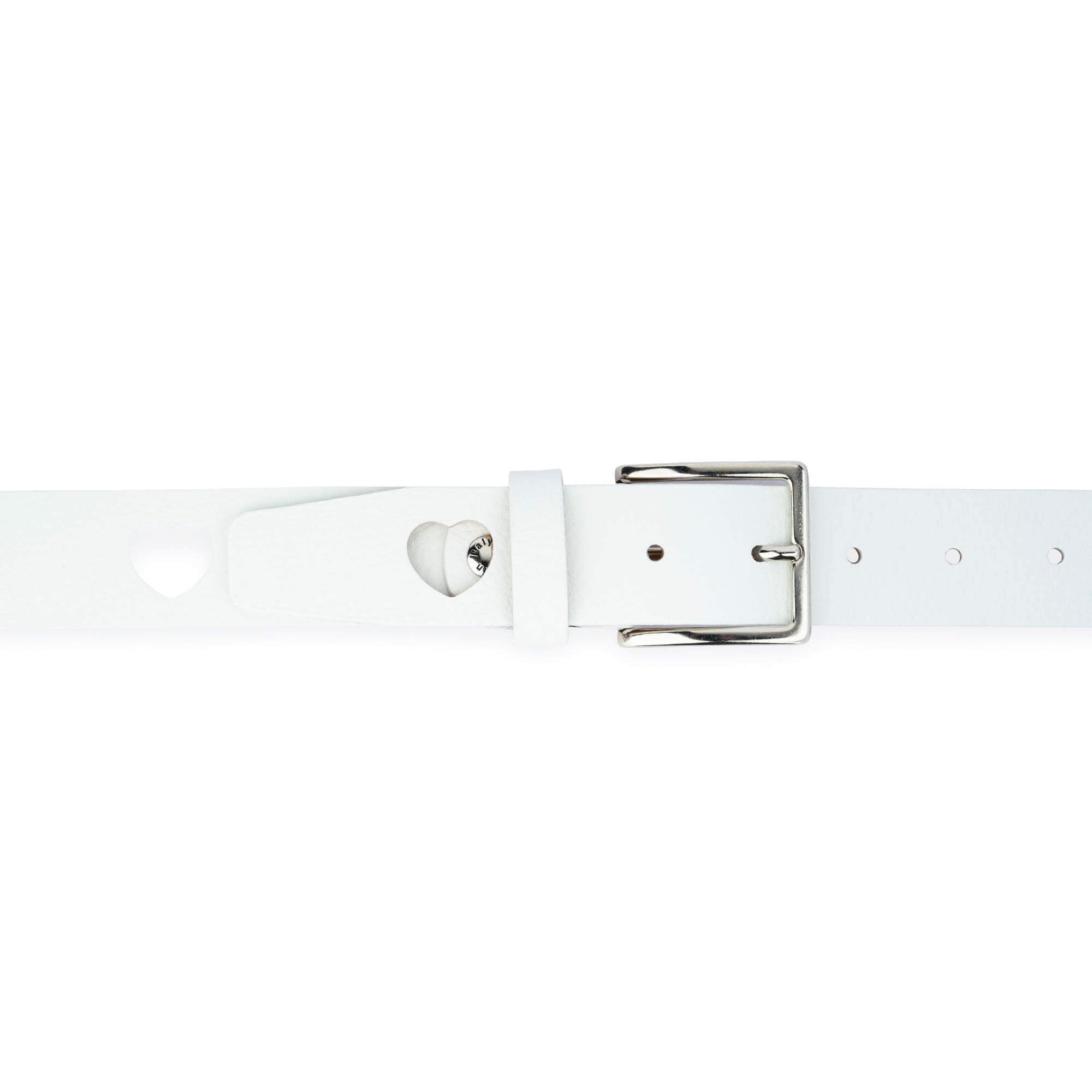 Womens Heart Holes Belt | White Leather