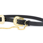 Womens Western Double Buckle Belt With Gold Chain