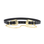 Womens Western Double Buckle Belt With Gold Chain