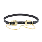 Womens Western Double Buckle Belt With Gold Chain