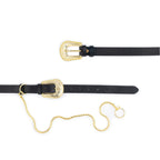 Womens Western Double Buckle Belt With Gold Chain