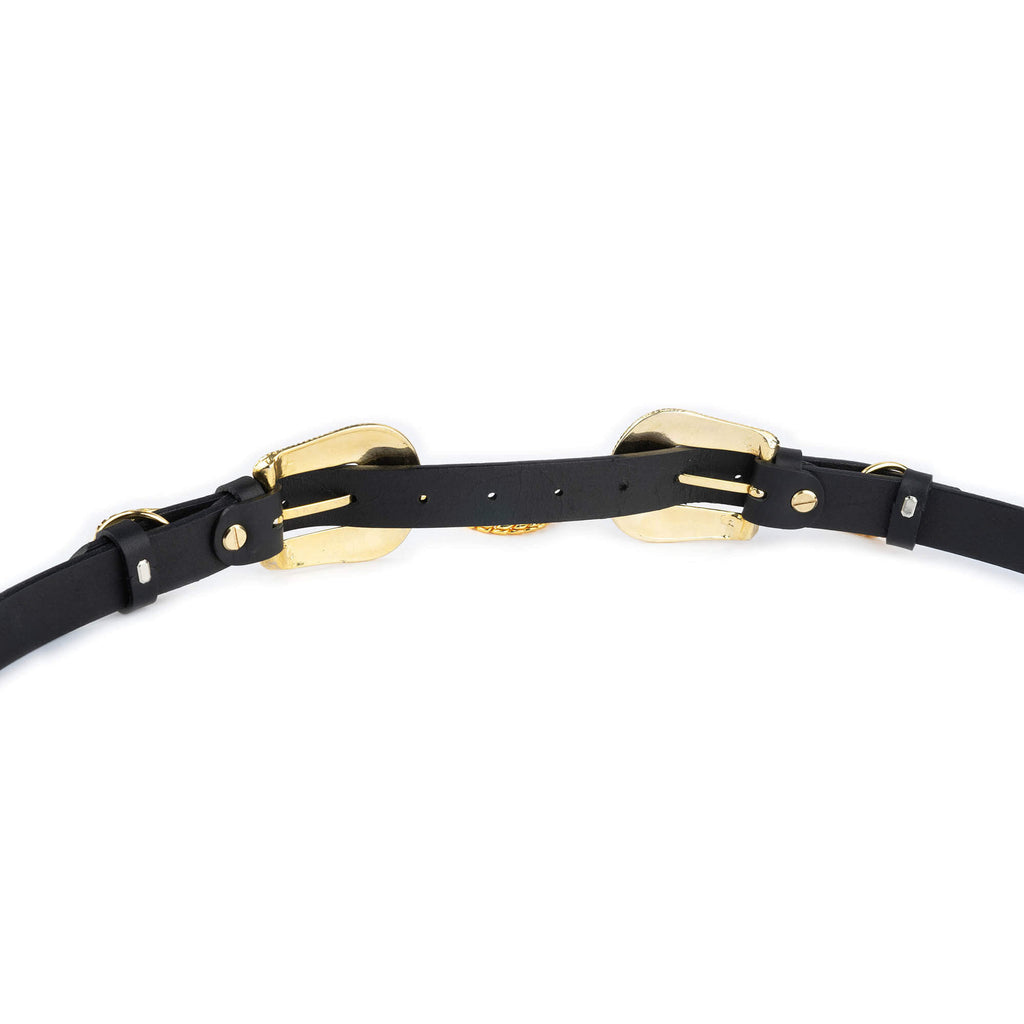 Womens Western Double Buckle Belt With Gold Chain